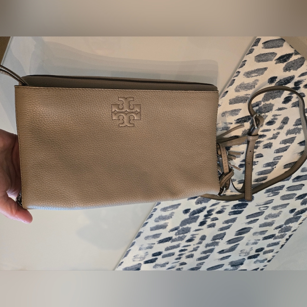Gray Tory Burch Foldover Leather Crossbody